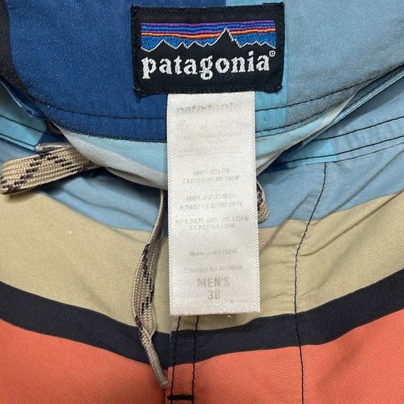 Patagonia Wavefarer Orange Blue Striped Board Shorts Men Size 38 BLEMISH - Picture 7 of 8